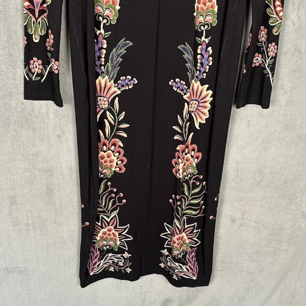Farm Rio Anthropologie Dress Womens GG US Extra Large Black Floral Stretch Boho - Picture 4 of 14